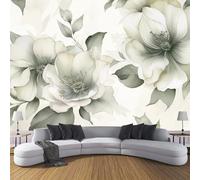 CDXNORA Watercolor Flowers Silk Photo Wallpaper Mural 250×175cm (WxH), Gray Green Flowers Photo Mural Bedroom Living Room Children's Room TV Sofa Background Wall Shop Decoration, Beige