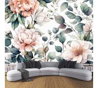 CDXNORA Watercolor FlowersPhoto Wallpaper 150×105cm - Pink Green Wall Mural Deco Premium Silk Beautiful Pink Flowers Print Wallpaper for Living Room - Home Decoration Bedroom Kitchen Wall Paper