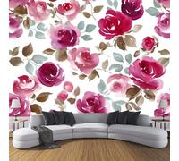CDXNORA Watercolor FlowersPhoto Wallpaper 300×210cm - White Red Wall Mural Deco Premium Silk Red Rose Print Wallpaper for Living Room - Home Decoration Bedroom Kitchen Wall Paper