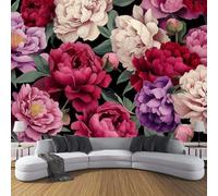 CDXNORA Watercolor FlowersPhoto Wallpaper 400×280cm - Red Purple Wall Mural Deco Premium Silk Beautiful Peony Print Wallpaper for Living Room - Home Decoration Bedroom Kitchen Wall Paper