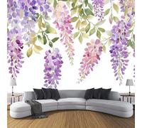 CDXNORA Watercolor Panoramic Wallpaper Mural, 350×256cm Wall Poster Wisteria Flower Branch Photo Wallpaper 3D Effect,White Purple Silk Mural - Poster Decoration for Bedroom Living Room Corridor