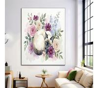 CDXNORA Watercolor Pets Canvas Wall Art Poster, Siamese Cat Peony Printed Wall Art Decor, Frameless Pink Canvas Print Decorations, for Bedroom Living Room Hallway or Stairs, 12x16in