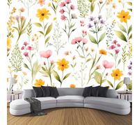 CDXNORA Watercolor PlantsPhoto Wallpaper 400×280cm - Yellow Powder Wall Mural Deco Premium Silk Yellow Pink Wildflower Print Wallpaper for Living Room - Home Decoration Bedroom Kitchen Wall Paper