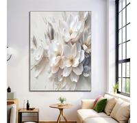 CDXNORA White Canvas Wall Art - Magnolia Flower Petals Painting on Canvas Prints Poster, 3D Three-Dimensional Relief Wall Decor for Bedroom Living Room Hallway or Entryway Home Decoration, 12x16in