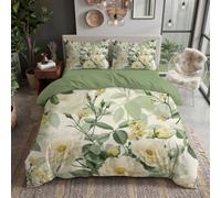 CDXNORA White Roses Reversible Single Duvet Cover Set | Soft Microfiber 135x200cm Quilt Cover with 1 Pillowcases, Retro Hand-Painted Plants Bedding Set For Bedroom