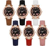 CdyBox Wholesale PU Leather Strap Watch 6 Pack Mother Day Gift Bling Rhinestone Ladies Women Watches, Flower1