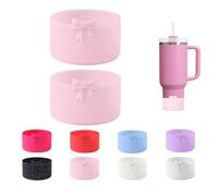 CDYLDXG 2PCS Glitter Powder Bow Protective Silicone Boot,Compatible with Stanley Cup 20/30/40Oz for Stanley Boot for Stanley Cup Accessories,for Hydroflask Boot 12-24Oz(Pink)