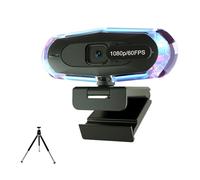 ceabulila 1080P 60FPS Streaming Webcam with Autofocus, Microphone, RGB Light and Tripod, USB Camera for PC/Mac, Plug and Play for Zoom, Skype, YouTube, Online Meetings