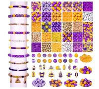 CEALXHENY 2200PCS+ Game Day Beads Charms for Bracelet Making Polymer Clay Beads Crystal Pearl Letter Gold Spacer Bead Football Charms for Game Day Bracelet Necklace Making DIY Crafts (Purple Yellow)