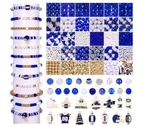CEALXHENY 2200PCS+ Game Day Beads Charms for Bracelet Making Polymer Clay Beads Crystal Pearl Letter Gold Spacer Beads Football Charms for Game Day Bracelet Necklace Making DIY Crafts (Blue White)
