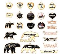 CEALXHENY 24/56PCS Mama Charms for Jewelry Making Enamel Rhinestone Mom Pendants Initial Letter MAMA Charms for DIY Necklace Bracelet Earrings, Metal, No Gemstone