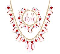 CEALXHENY Baseball Necklace Link Chain Charm Bracelet Dangle Earrings for Women Sports Team Softabll Baseball Jewelry Set Accessories Party Favors, Zinc, No Gemstone