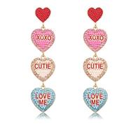 CEALXHENY Beaded Drop Earrings Handmade Seed Bead Heart Hoop Dangle Earrings Bohemia Statement Earring Studs for Women Girls, 2 inches (diameter) x 2.8 inches (length), bead Metal, No Gemstone
