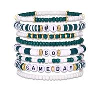 CEALXHENY Game Day Bracelets for Women Red Blue Spirit Day Accessories Stackbale Clay Heishi Bracelets Beaded Stretch Bracelet Football Mom Accessories Outfits Jewelry Gifts, L, Clay, no gemstone