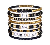 CEALXHENY Game Day Bracelets for Women Red Blue Spirit Day Accessories Stackbale Clay Heishi Bracelets Beaded Stretch Bracelet Football Mom Accessories Outfits Jewelry Gifts, L, no gemstone