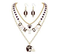 CEALXHENY Game Day Necklace for Women Beaded Football Choker Necklace Layered Link Chain Necklaces Sport Team Accessories Game Day Outfits Accessories Football Jewelry Gifts, Zinc, No Gemstone