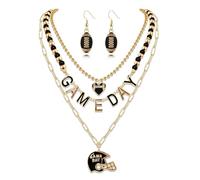 CEALXHENY Game Day Necklace for Women Beaded Football Choker Necklace Layered Link Chain Necklaces Sport Team Accessories Game Day Outfits Accessories Football Jewelry Gifts, Zinc, No Gemstone
