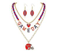 CEALXHENY Game Day Necklace for Women Beaded Football Choker Necklace Layered Link Chain Necklaces Sport Team Accessories Game Day Outfits Accessories Football Jewelry Gifts, Zinc, No Gemstone
