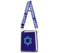 CEALXHENY Hanukkah Purse for Women Beaded Star of David Menorah Dreidel Crossbody Shoulder Bag Hanukkah Accessories Outfits, Blue White, Style D