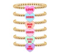 CEALXHENY Valentine’s Day Bracelets for Women LOVE XOXO Conversation Heart Bracelets Stackable Red Pink Friendship Heishi Beaded Stretch Bracelets Valentine’s Day Jewelry Gifts, L, Acrylic, Alloy