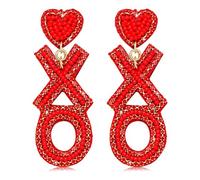 CEALXHENY Valentine's Day Earrings for Women Red Pink Beaded Heart Earrings Concersation Heart Drop Dangle Earrings Valentine's Day Jewelry Accessories Gifts, 50.8 mm diameter hoop, 2.8 inches total