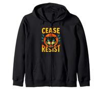 Cease and Resist Panther Rebellion Statement Graphic Zip Hoodie