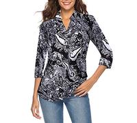 CEASIKERY Women's 3/4 Sleeve Floral V Neck Tops Casual Tunic Blouse Loose Shirt - Multi - Medium