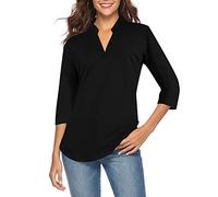 CEASIKERY Women's 3/4 Sleeve V Neck Tops Casual Tunic Blouse Loose Shirt Black