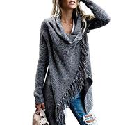 CEASIKERY Women's Tassel Hem Long Cardigan Knitwer Pullover Poncho Coat Sweater, Dark Gray, (US) Medium