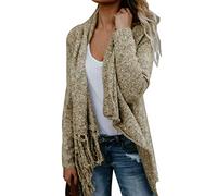 CEASIKERY Women's Tassel Hem Long Cardigan Knitwer Pullover Poncho Coat Sweater, Khaki, (US) XXL