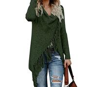 CEASIKERY Women's Tassel Hem Sweater Long Cardigan Knitwer Pullover Poncho Coat, Green, Small