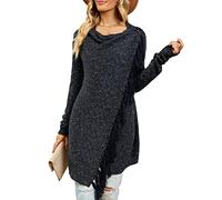 CEASIKERY Women's Tassel Hem Sweater Long Cardigan Knitwer Pullover Poncho Coat Navy Blue