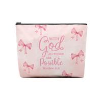 CEASQVAA Makeup Cosmetic Bag for Women Coworker Birthday Gift Makeup Bag Gift for Coworker Friends, Matthew 19:26