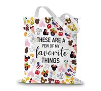 CEASQVAA Vacation Trip Gift Fairytale Fans Canvas Tote Bag Mouse Family Trip Snacks Tote Bag Magic Kingdom Gift Mouse Favorite Things Reusable Grocery Bag for Casual Shopping Travel