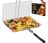 CEBERVICE Grill Basket Extra Large, 304 Food Safe Stainless Steel, Portable Folding BBQ Outdoor Camping Grilling Rack for Fish, Vegetables, Shrimp, Father, Husband
