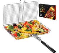 CEBERVICE Grill Basket Extra Large, 304 Food Safe Stainless Steel, Portable Folding BBQ Outdoor Camping Grilling Rack for Fish, Vegetables, Shrimp, Father, Husband