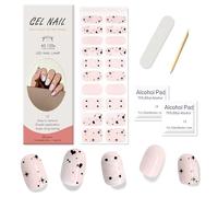 Ceboic 20Pcs Halloween Gel Nail Stickers, Soft Self-Adhesive Semi-Cured Nails Strips with Ghost Design, Salon-Quality Pink Full Wraps Nail Polish Stickers for Women Girls, UV/LED Lamp Required