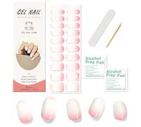 Ceboic 20Pcs Semi Cured Gel Nail Strips, Self-Adhesive Nail Wraps UV Gel Nails Stickers with Soft Glossy Gel Finish, Long Lasting Salon-Quality French Stickers for Women Girls - Pink White Gradient