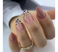 Ceboic 24 Pcs False Nails Short French Tip Press on Nails Almond Brown Leopard Print Fake Nails Glossy Acrylic Full Cover Glue on Nail Cute Stick on Nail for Women Girls Manicure Decoration