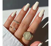 Ceboic 24 Pcs False Nails Short, Square Ballet French Press on Nails White Pure Color Fake Nails, Glossy Acrylic Stick on Nail Tips with Glue Sticker for Women and Girls Nails Art