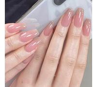 Ceboic 24 Pcs False Nails Short, Square Press on Nails Ballet French Fake Nails, Nude Pink Glossy Acrylic Stick on Nail Tips Glitter Glue on Nail with Glue Sticker for Women and Girls Nail Art