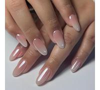 Ceboic 24 Pcs French False Nails Medium Almond Press on Nails Nude Gradient Fake Nails with Glue Sticker Acrylic Full Cover Glue on Nail Reusable Stick on Nail for Women Girls Manicure Decoration