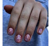 Ceboic 24 Pcs French Tip False Nails Short, Square Press on Nails Ballet Glossy Fake Nails with Designs, Removable Acrylic Full Cover Stick on Nail for Women and Girls (Colorful Dots)