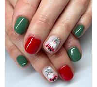 Ceboic 24Pcs Christmas False Nails Short Square Press on Nails Red Green Santa Claus Fake Nails with Glue Stickers Xmas Acrylic Full Cover Stick on Nails for Women Girls Holiday Nail Art Decoration