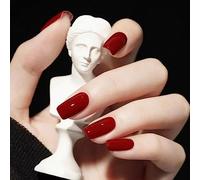 Ceboic 24Pcs False Nails Medium, Square Shiny Burgundy Press on Nails with Glue Stickers, French Pure Color Ballerina Fake Nails, Natural Acrylic Full Cover Stick on Nails for Women Girls (Wine Red)