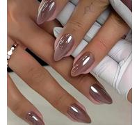 Ceboic 24Pcs French Coffee Brown False Nails, Short Almond Press on Nails, Pure Color Acrylic Full Cover Artificial Fake Nail, Elegant Glossy Glue on Nail, Reusable Stick on Nails for Women Girls