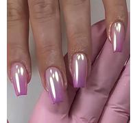 Ceboic 24Pcs French False Nails, Acrylic Press on Nails Medium Coffin Fake Nails, Glossy Removable Stick on Nail with Glue Stickers for Women and Girls DIY Manicure - Pink Gradient