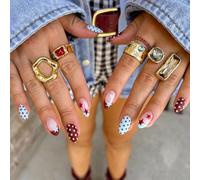 Ceboic 24Pcs French False Nails Almond Medium, Red Blue Polka Dots Press on Nails, Cute Star Pattern Acrylic Fake Nails, Reusable Glue on Nail, Natural Elegant Stick on Nail for Women Girls Daily Wear