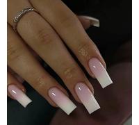 Ceboic 24Pcs French False Nails Square, Medium Long Pink White Gradient Glossy Fake Nails, Acrylic Artificial Press on Nails in 12 Sizes, Elegant Glue on Nail for Women Girls Manicure Decorations