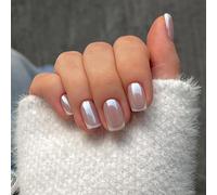 Ceboic 24Pcs French False Nails, Square Nude Glossy Press on Nails with White Border Design, Short Natural Acrylic Fake Nails with Glue Stickers, Reusable Full Cover Stick on Nail for Women Girls